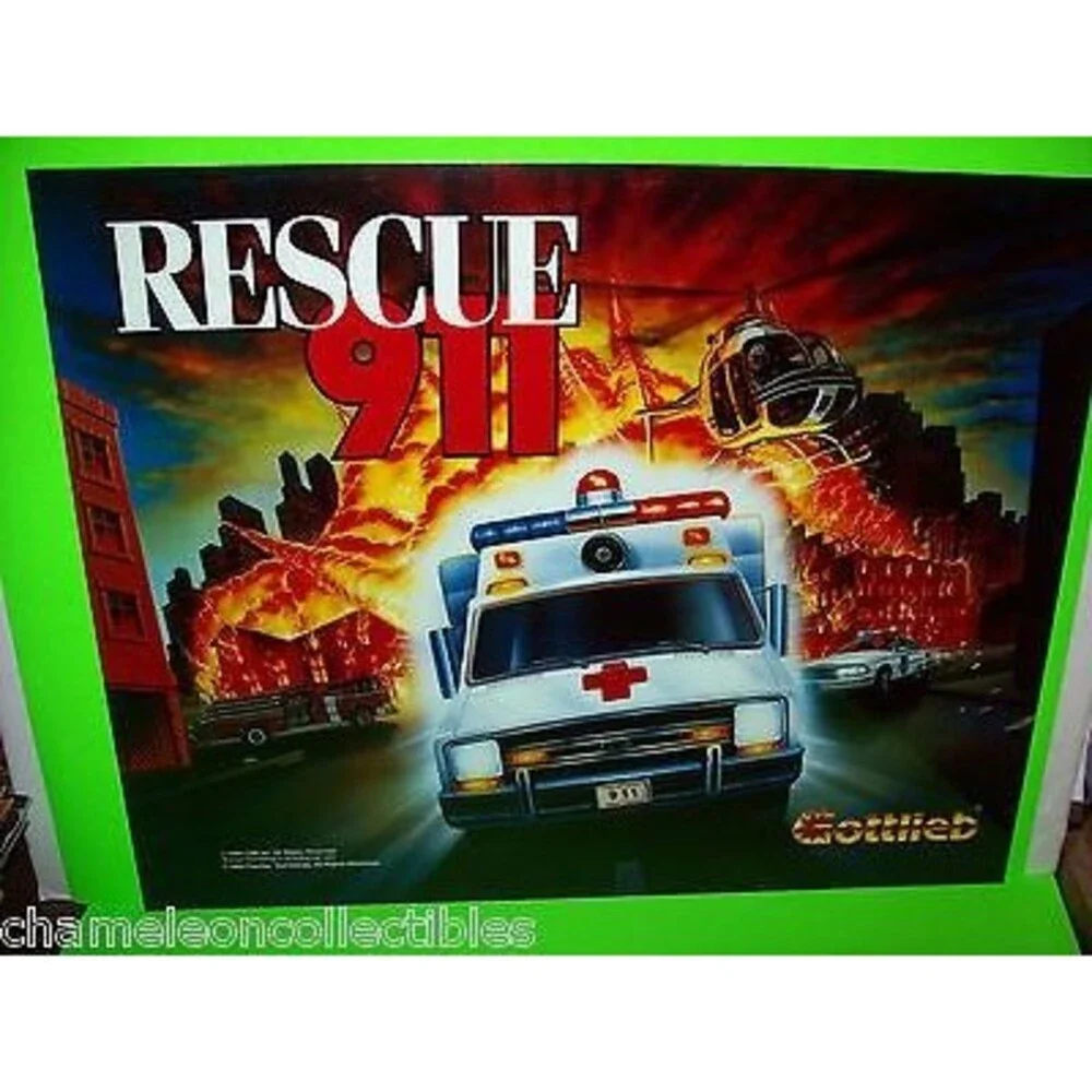 Gottlieb Rescue 911 Pinball Machine Translite Original 1994 Helicopter Ambulance
